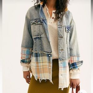 - Free People Sirius Plaid Mixed Denim Jack, M/L